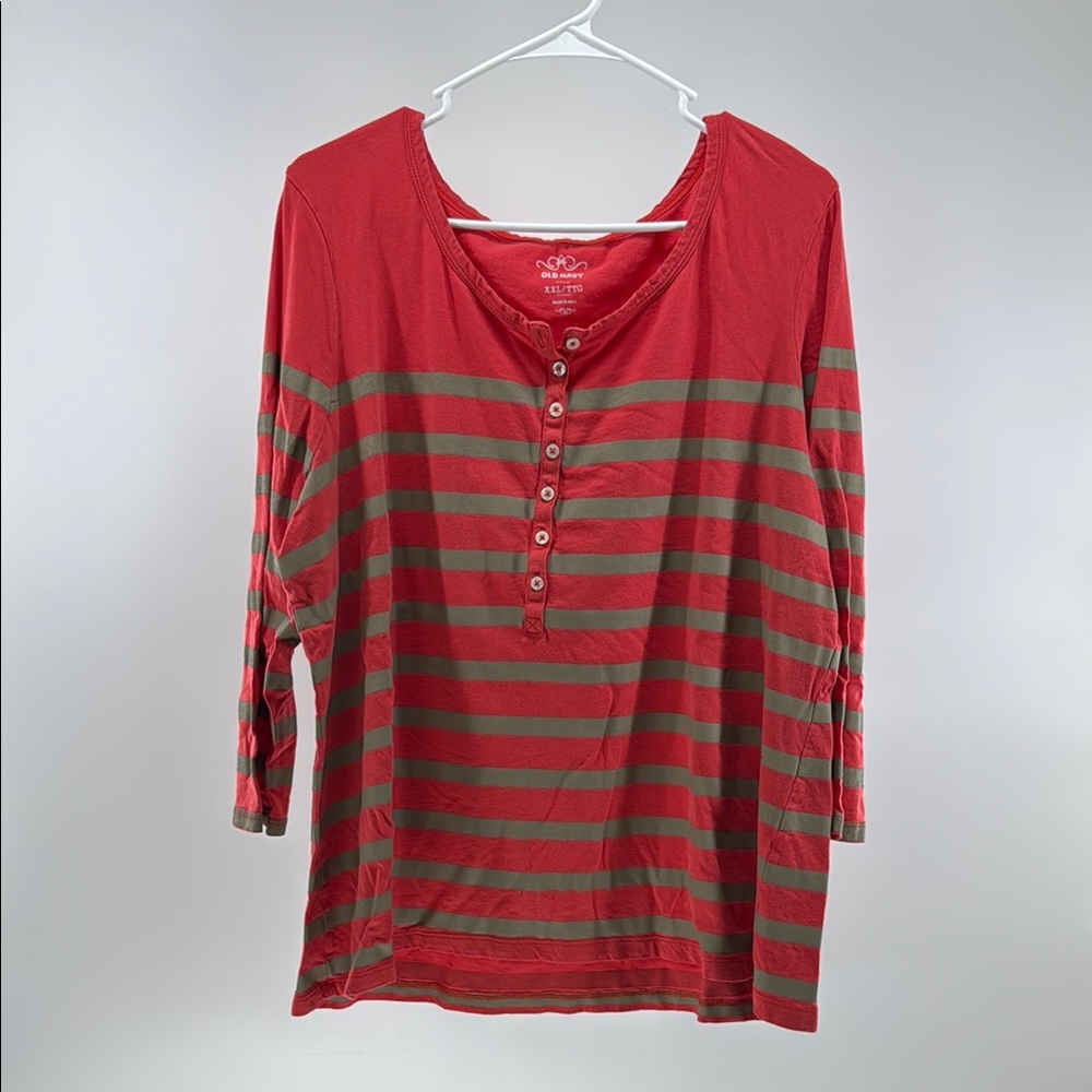 Valerie Stevens Red and Green Striped Button Down Shirt